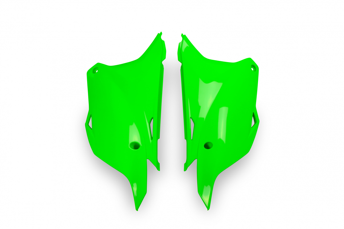 Side Panels neon green for Kawasaki KX 85 (2014-25) - KX 100 (2014-21) - KX 112 (2022-25) - REPLICA PLASTICS - KA04729-AFLU -...