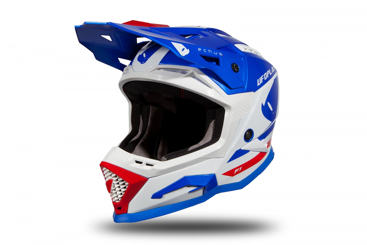 Motocross helmet Echus blue, white and red glossy - Home - HE168 - UFO Plast